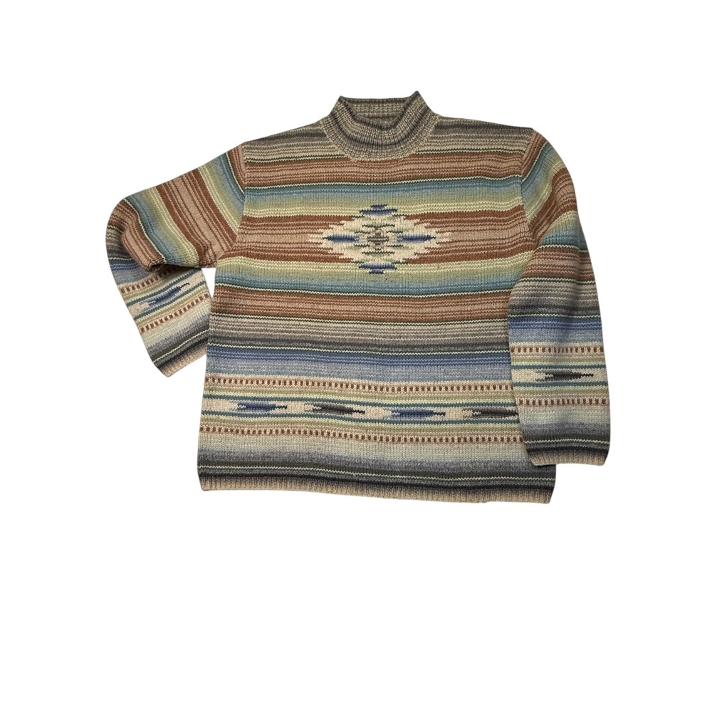 Vintage Lauren Ralph Lauren Hand Knit Southwestern Lambswool Mock Neck Sweater M